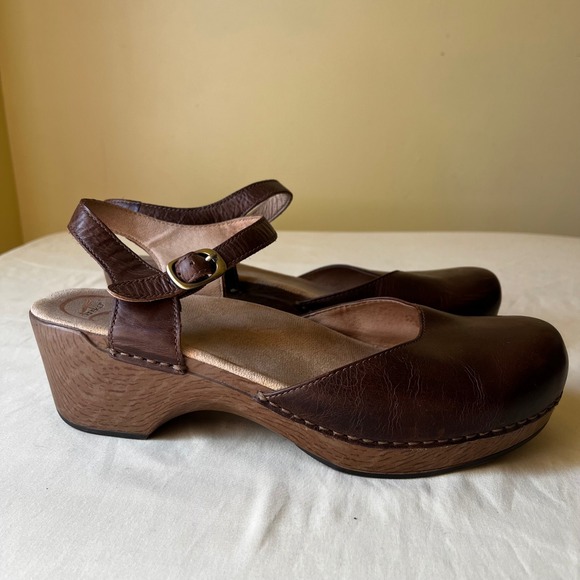 Dansko Sam Brown Leather Mary Jane Clog Sandals Women's 42 Comfort Shoes - Picture 1 of 9